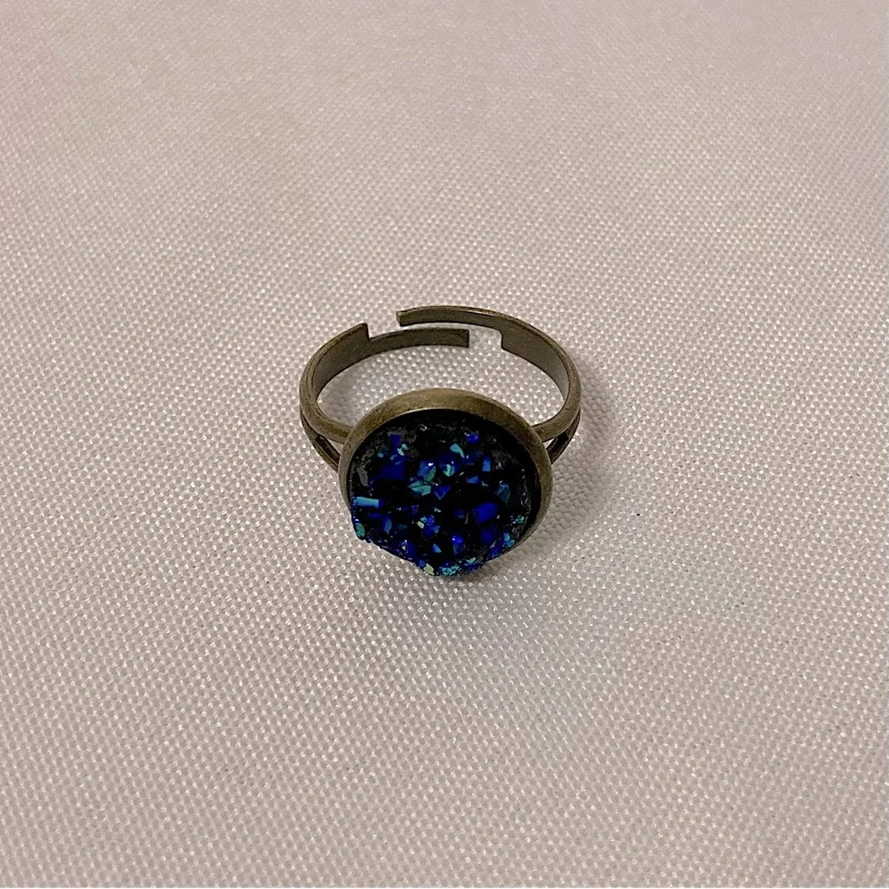 ⭐️ Blue Faux Geode Bronze Ring Size Adjustable